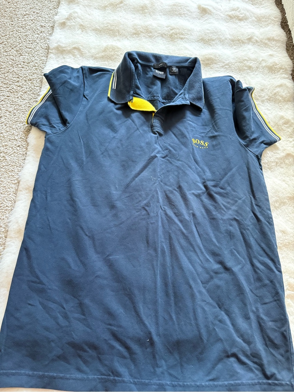 Hugo Boss Navy Polo with Yellow Trim